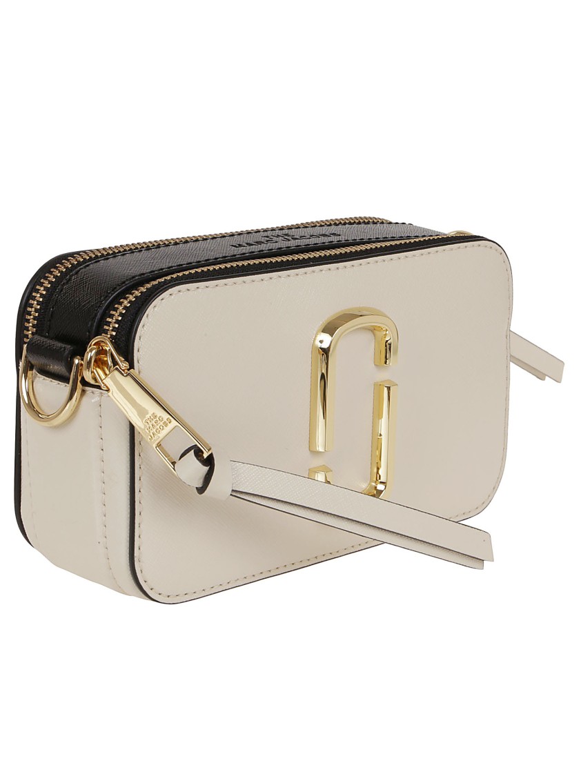Marc Jacobs Compact Leather Snapshot Bag With Gold Brass Logo In White