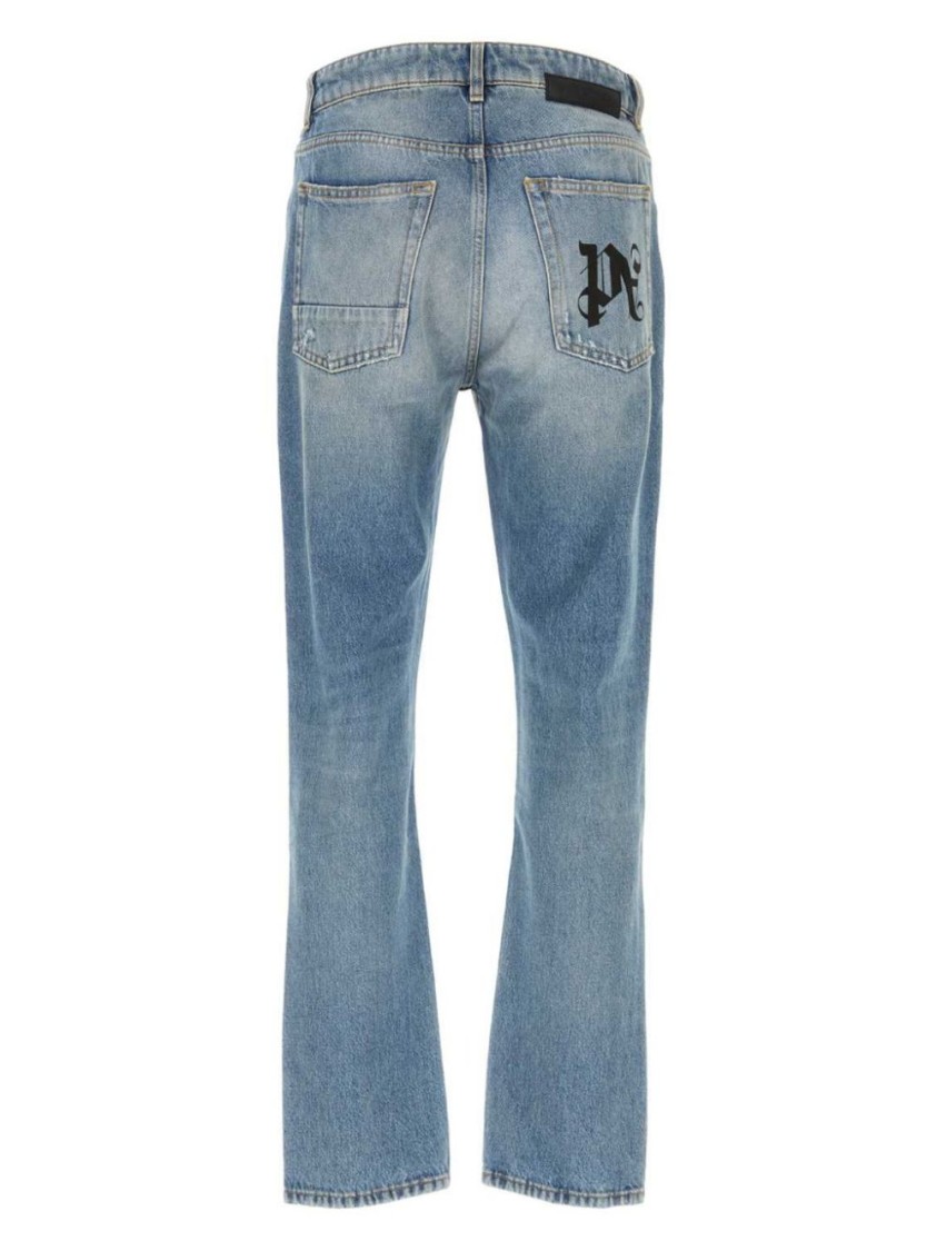 Shop Palm Angels Logo Jeans In Blue