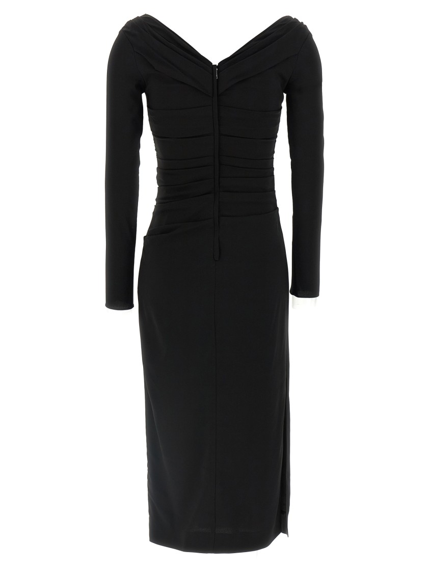Dolce & Gabbana Draped V-neckline Midi Length Dress In Black