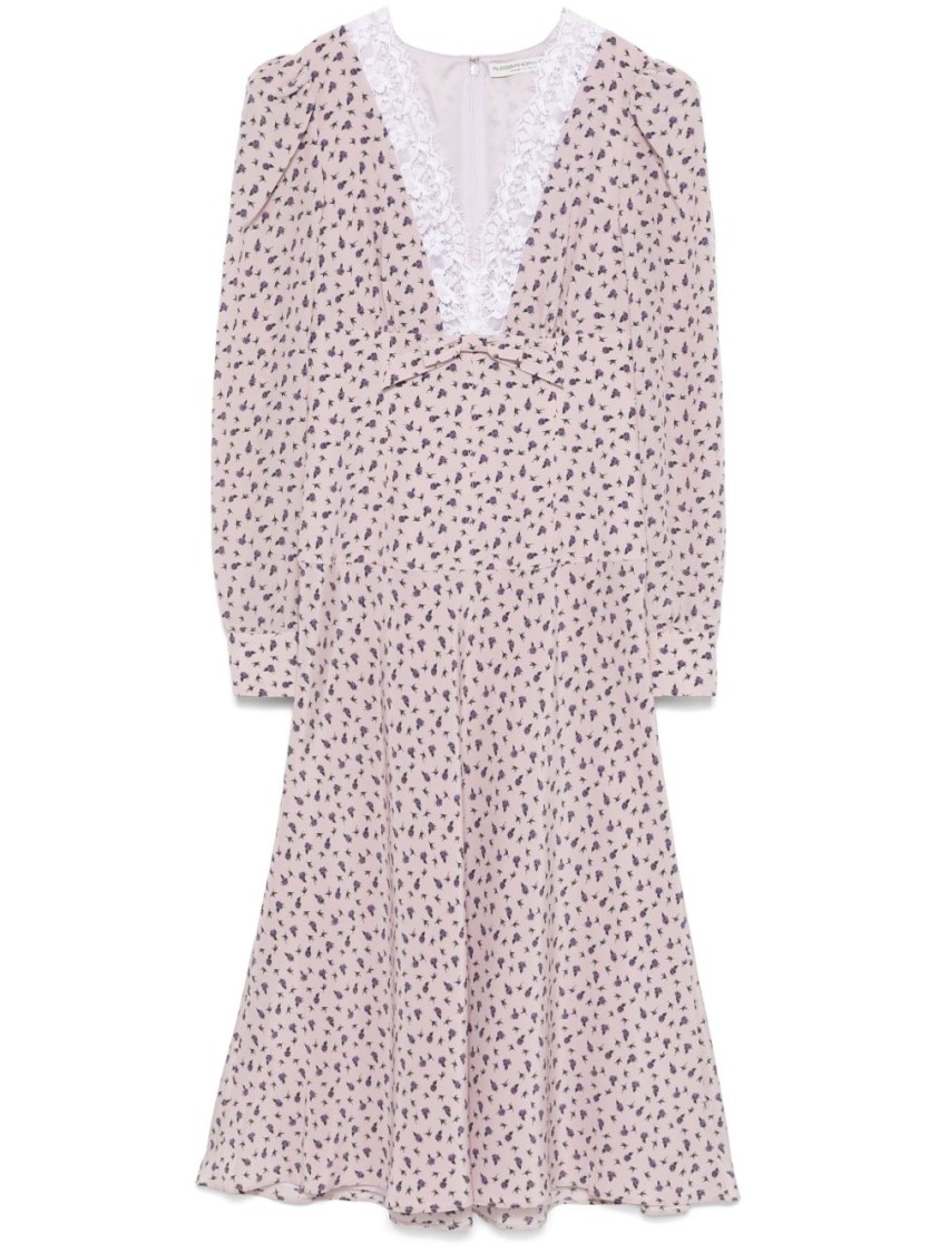 Alessandra Rich Floral Print Midi Dress With Lace Detailing In Multi