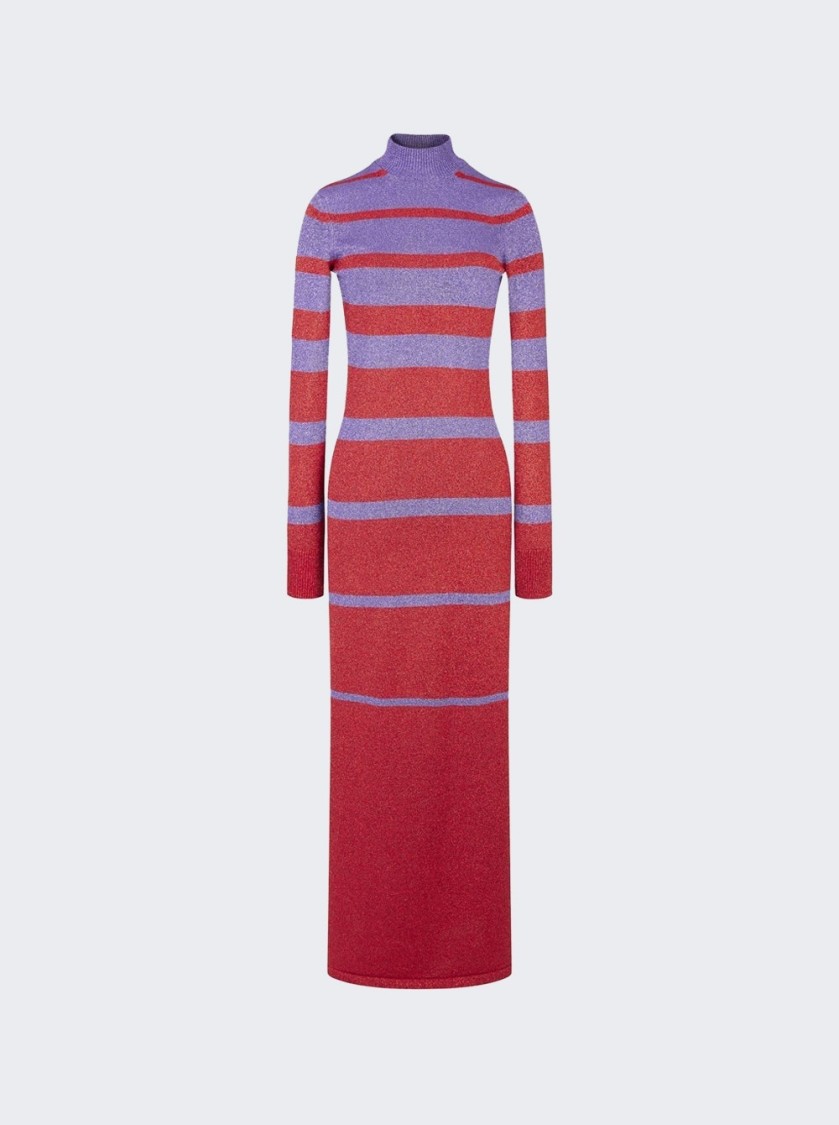 Rabanne Metallic Stripe Knit High-neck Maxi Dress