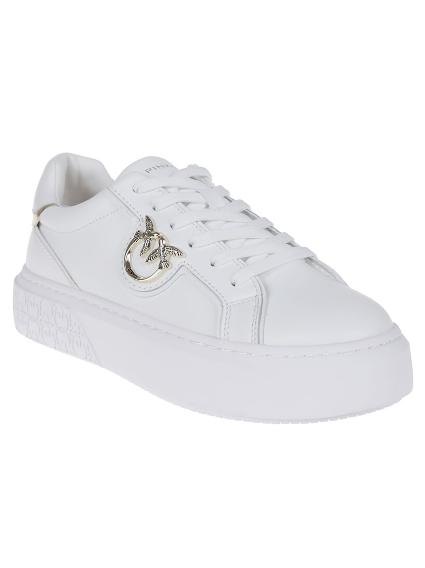 PINKO PINKO LACE-UP FLATFORM SNEAKERS WITH LEATHER-EFFECT FABRIC