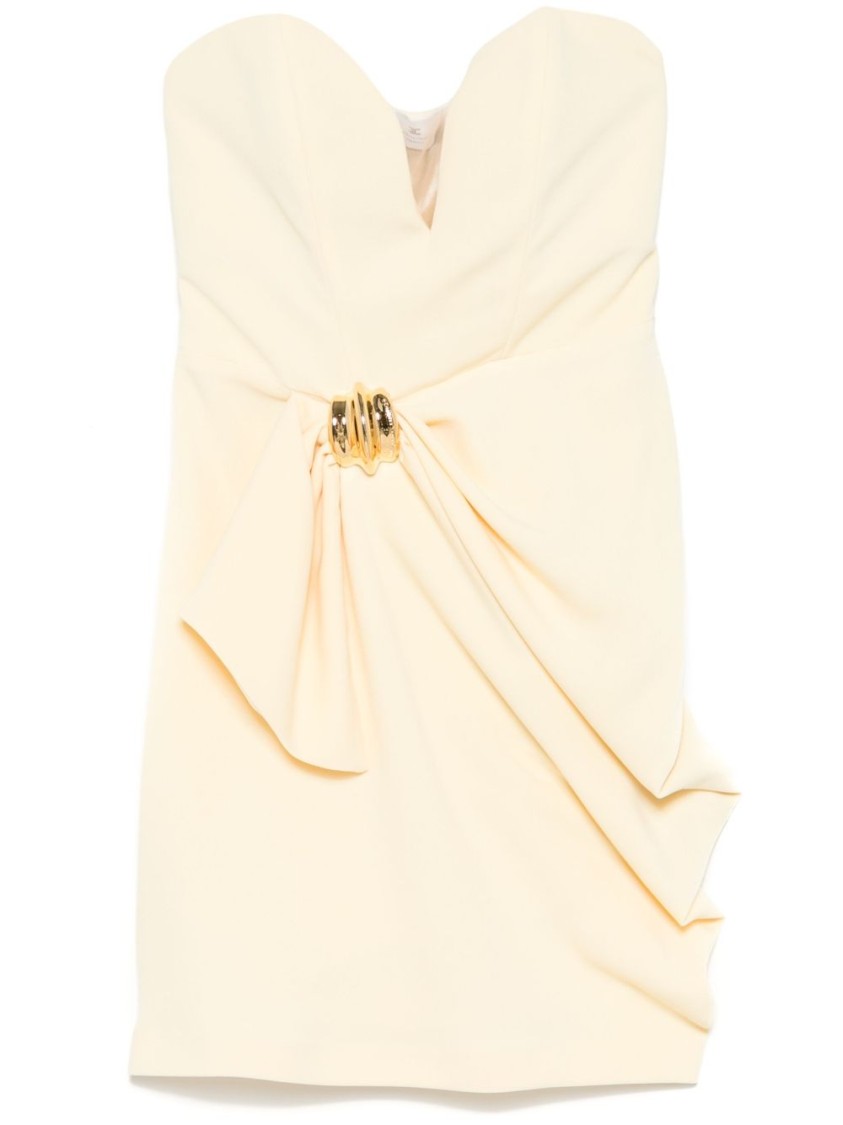 Elisabetta Franchi Strapless Yellow Dress With Sweetheart Neckline In Neutrals