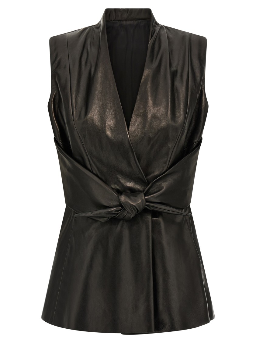 Rick Owens Nappa Leather Vest With Flared Silhouette In Black