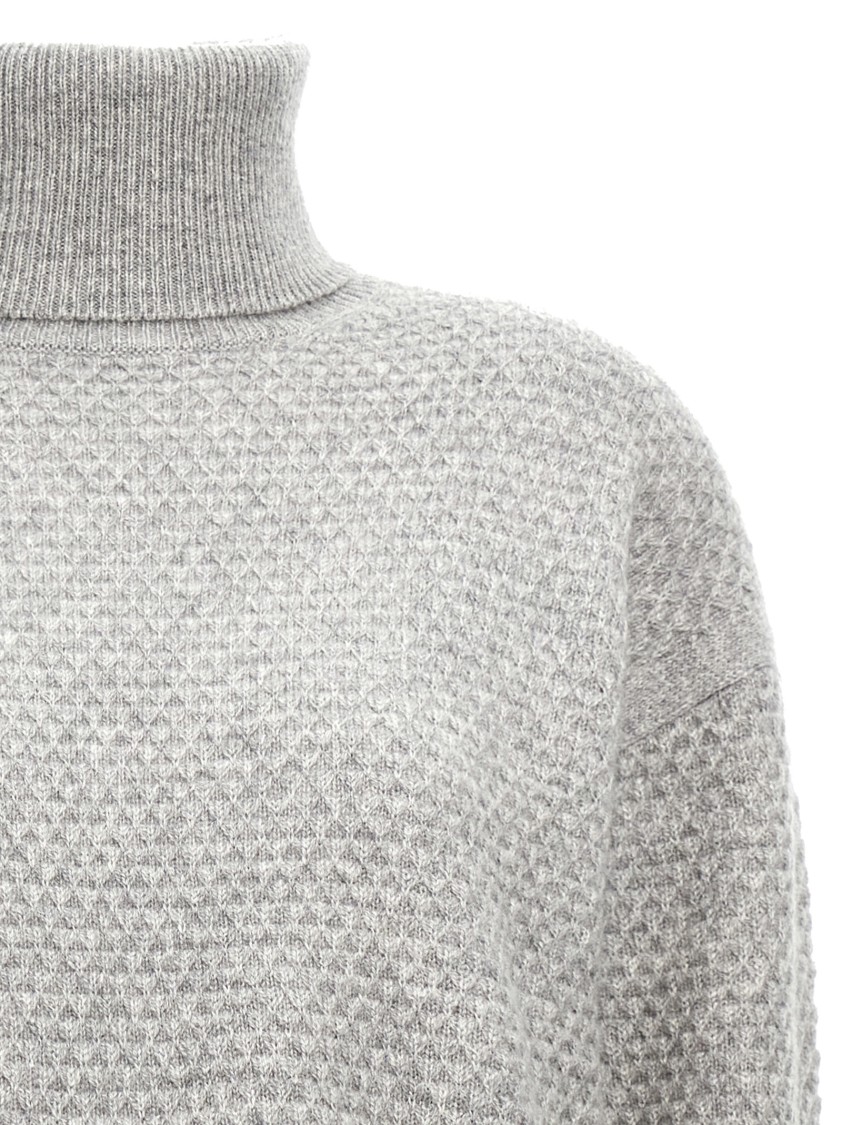 Max Mara Textured Honeycomb Knit Cashmere Sweater In Gray