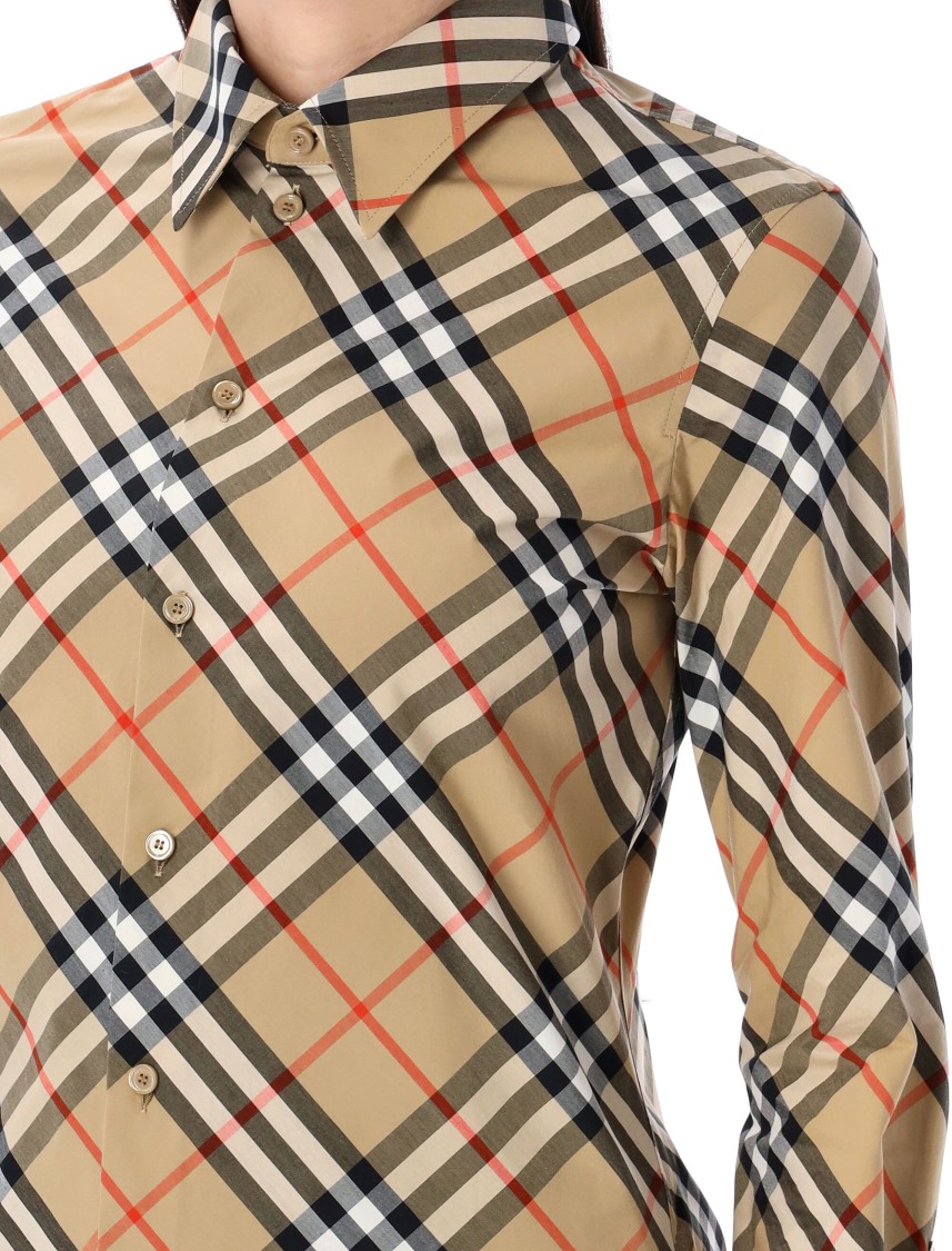 Burberry Check Cotton Shirt In Brown