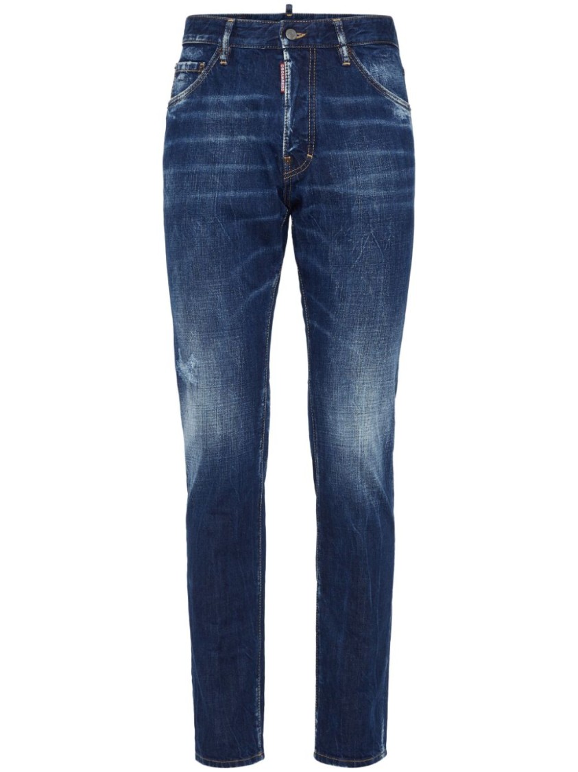 Dsquared2 Classic Straight-leg Jeans With Faded Wash And Distressed Details In Blue