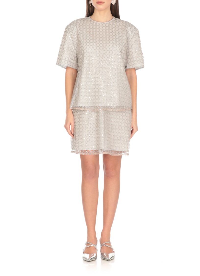 Rotate Birger Christensen Beaded Oversized Top Doeskin In Silver