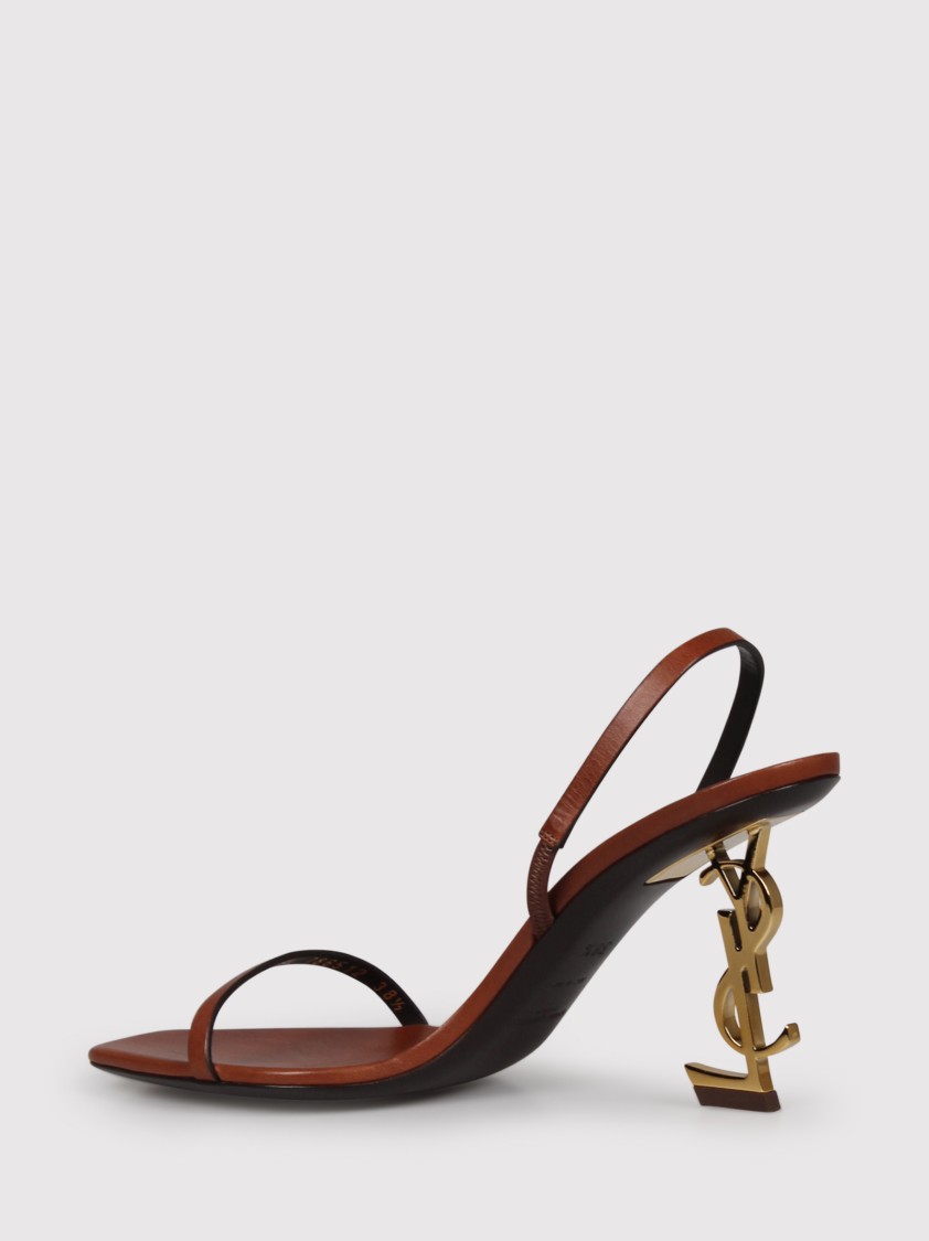 Saint Laurent Opyum 85 Leather Slingback Sandals In Brown