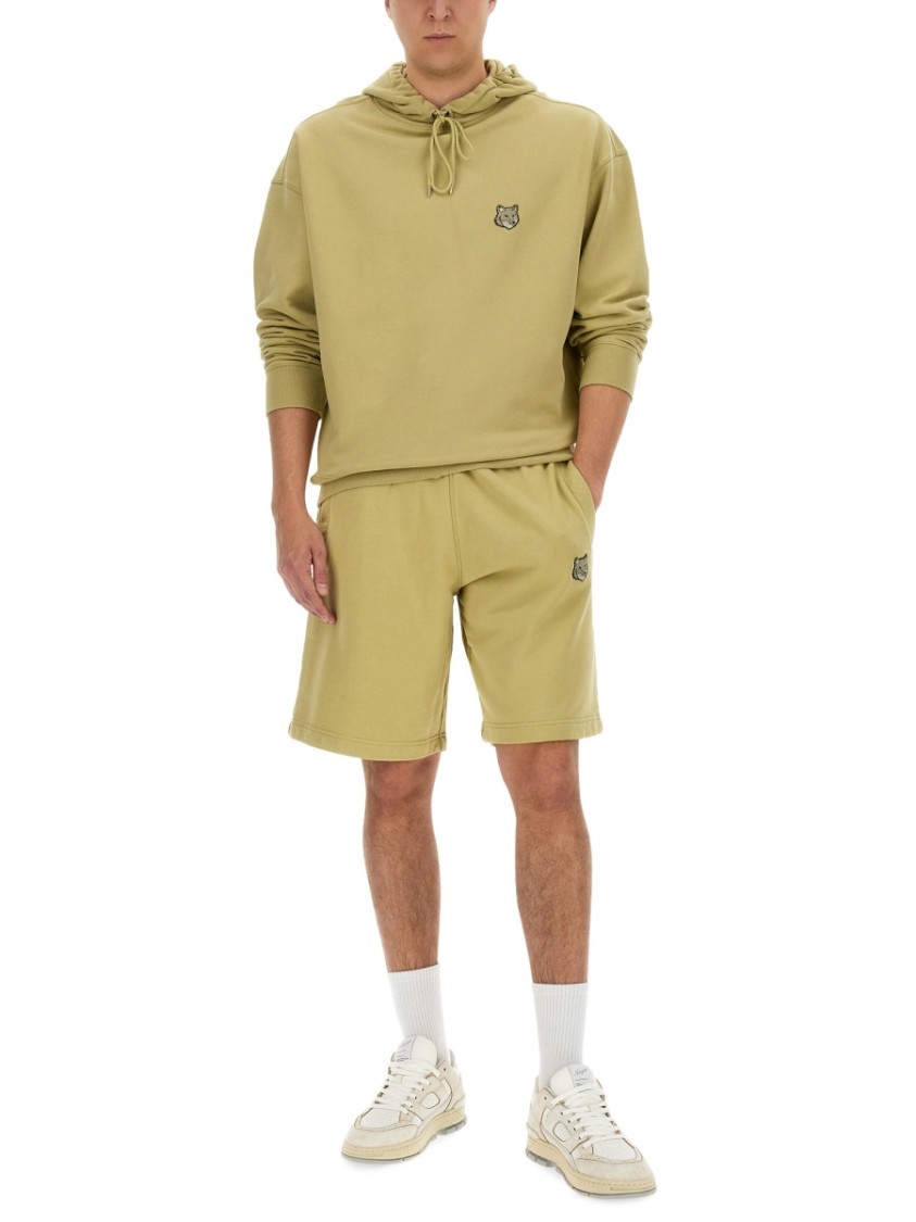 Shop Maison Kitsuné Relaxed Fit Hoodie With Embroidered Logo In Neutrals