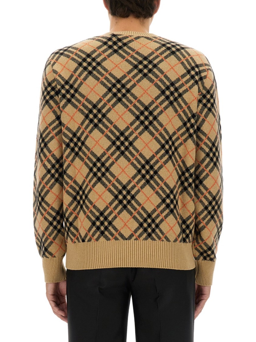 Shop Burberry Cashmere Check Sweater In Brown