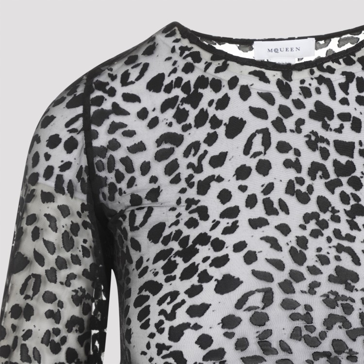 Tシャツ・カットソー Alexander Mcqueen Leopard Print Long-Sleeved Top With Sheer Alexander Mcqueen Leopard Print Top With Sheer Fabric And