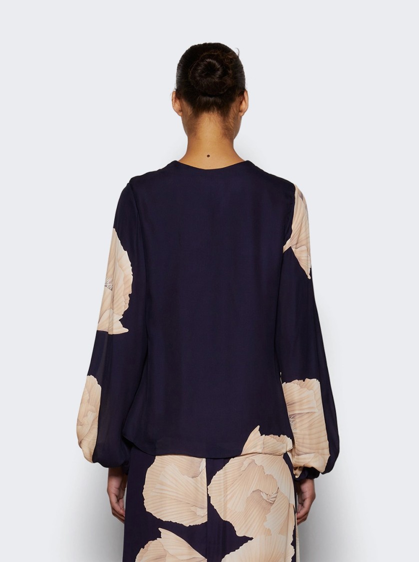 Johanna Ortiz Gotas Florales Long Sleeve Top In Navy In Black