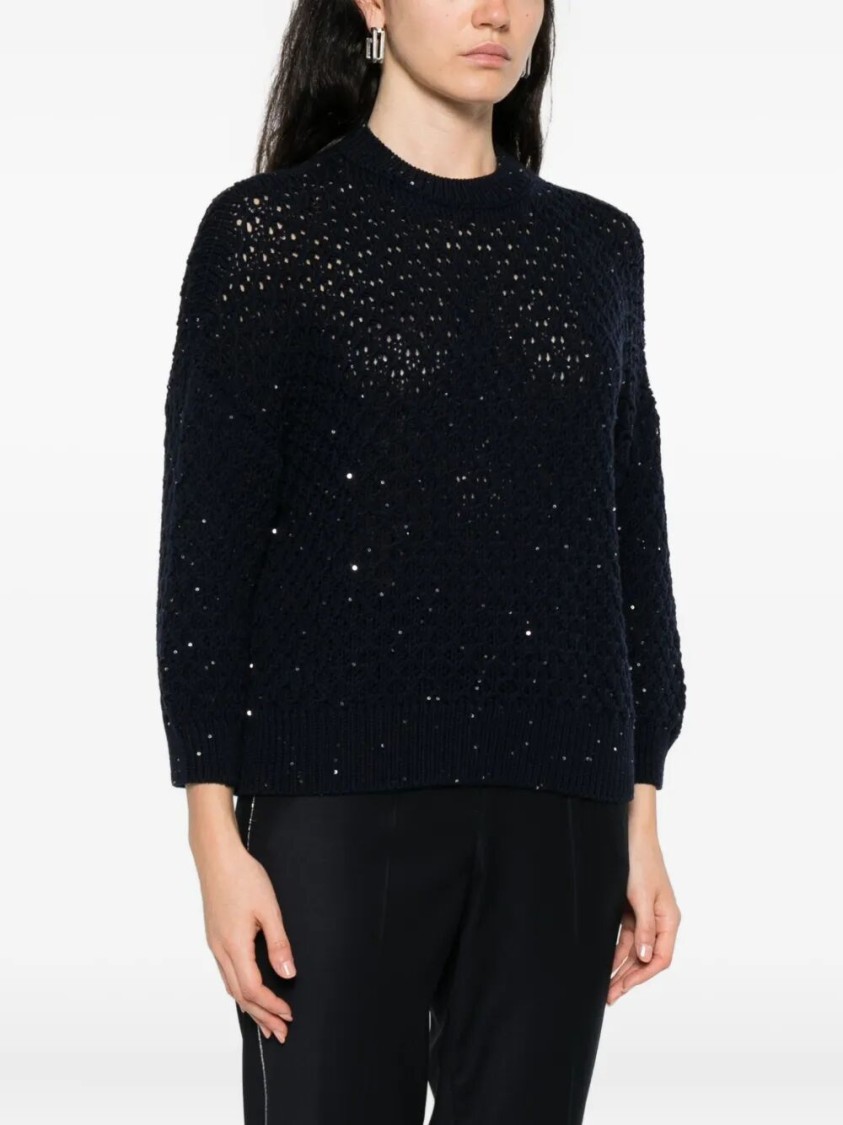 Peserico Sequin-embellished Wool Sweater In Black