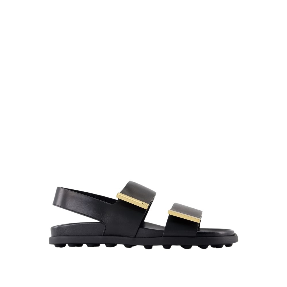Shop Tod's Two Wide Straps Black Leather Sandals