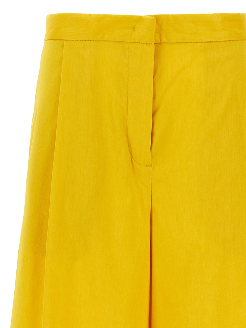 Fabiana Filippi Wide-leg Cotton Blend Trousers With Pin Tucks In Yellow