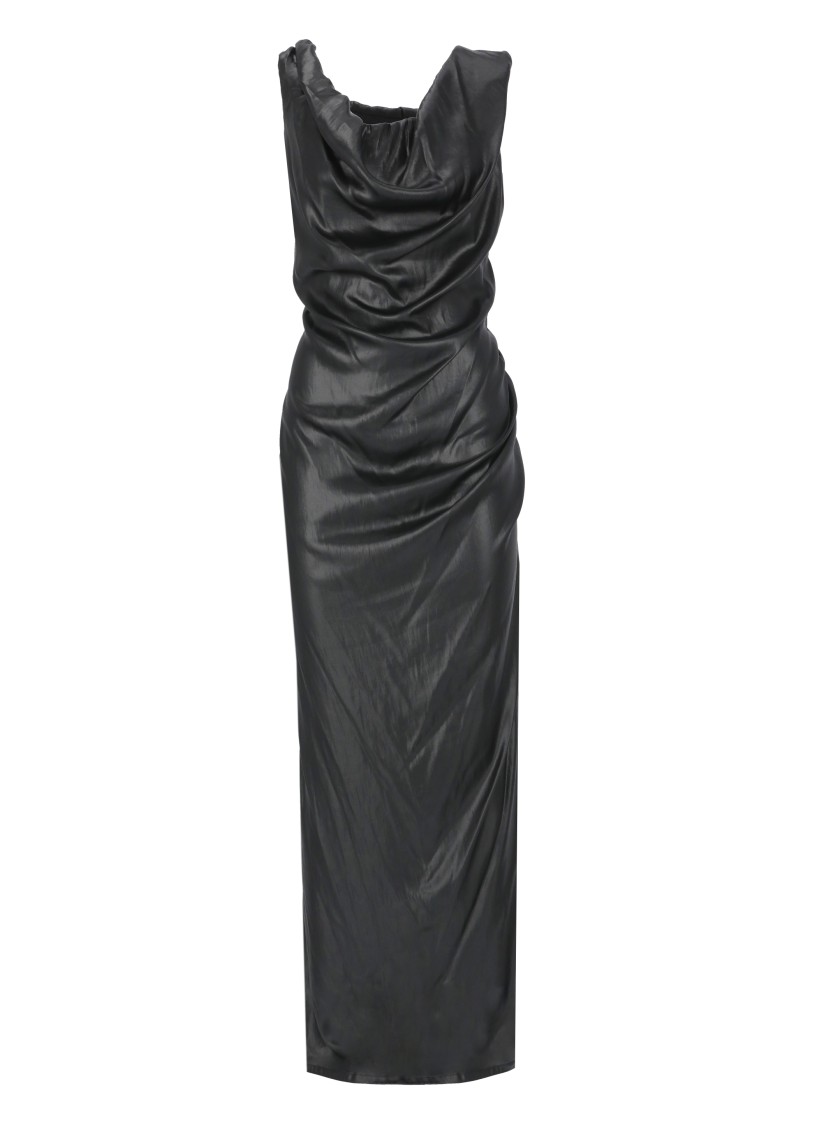 Vivienne Westwood Draped Neckline Waist Gathered Sleeveless Dress In Black