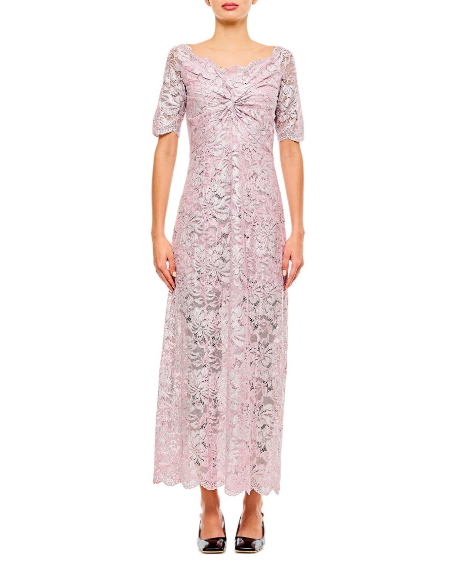 Rabanne Off-the-shoulder Twist-front Metallic Lace Maxi Dress In Silver