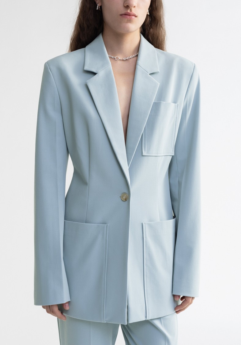 Shop Aeron Mila - Waisted Blazer With Oversized Pockets In Blue