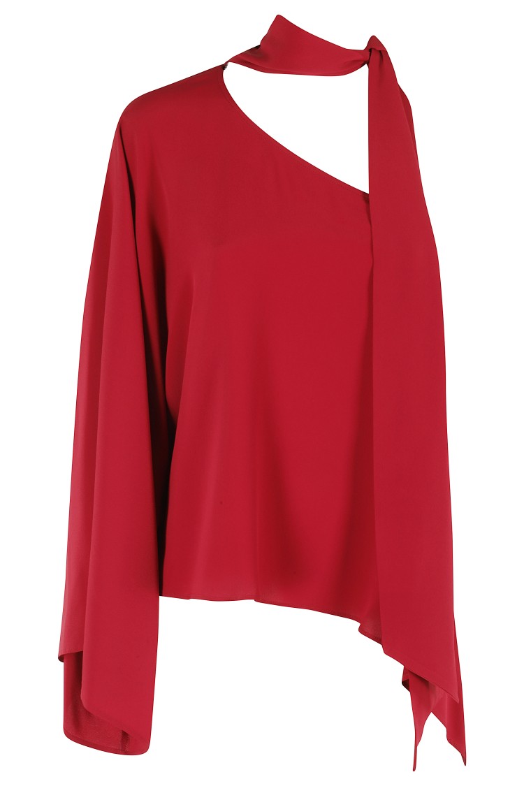 FEDERICA TOSI FEDERICA TOSI ASYMMETRICAL RASPBERRY CREPE DE CHINE BLOUSE