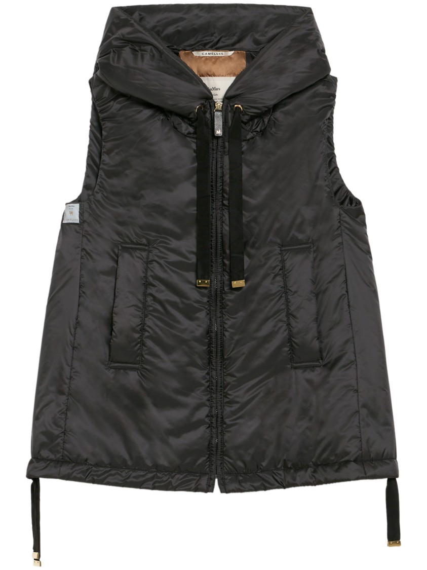 Max Mara Sleeveless High-collar Jacket With Zip-up Front And Adjustable Drawstrings In Black