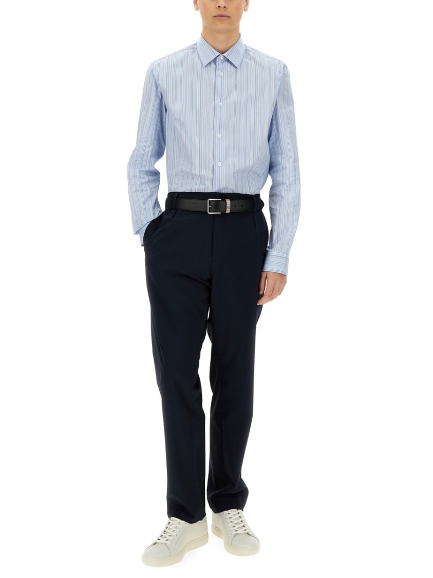 Shop Paul Smith Vertical Stripe Cotton Shirt In Blue