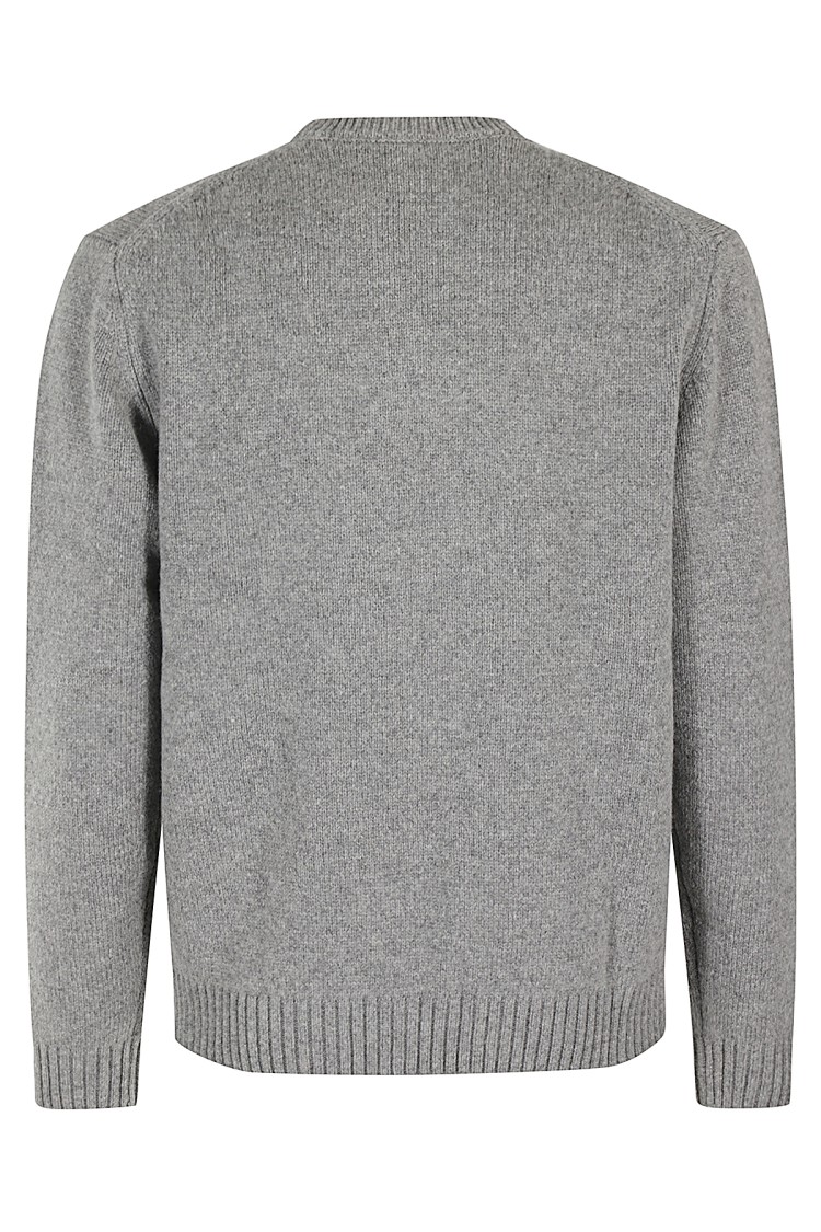 ASPESI ASPESI CLASSIC GRAY CREW NECK SWEATER WITH RIBBED TRIM