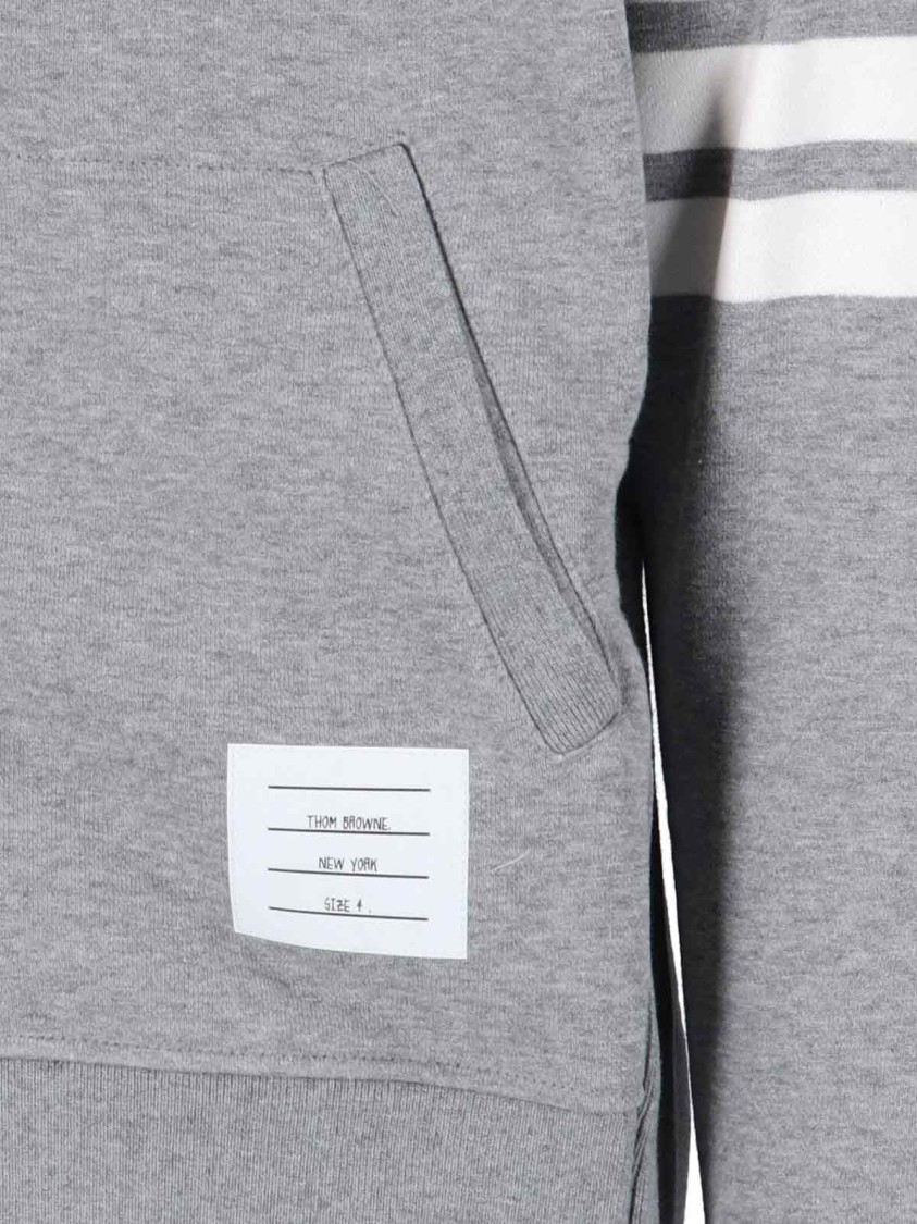 Thom Browne Mens Light Grey Striped Brand-patch Cotton-jersey Hoody