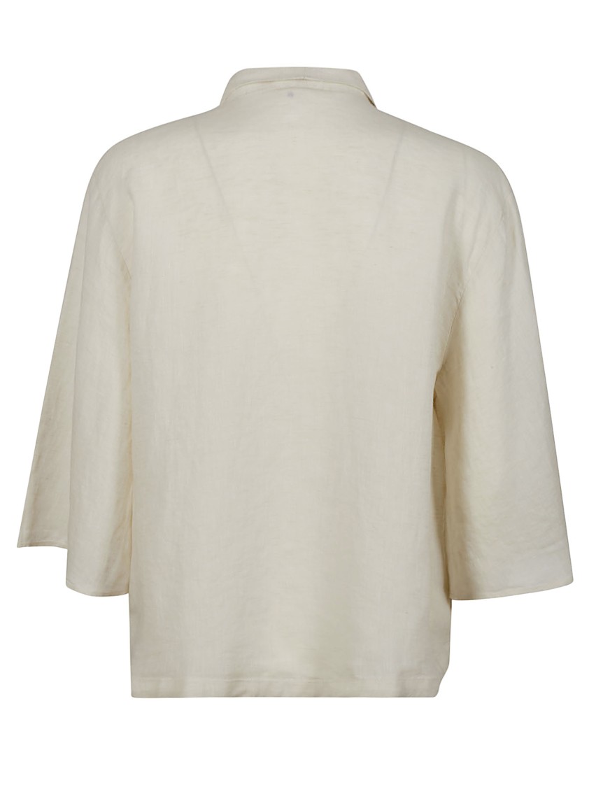 Glanshirt Relaxed Fit Linen Top With Unique Tie Detail In White