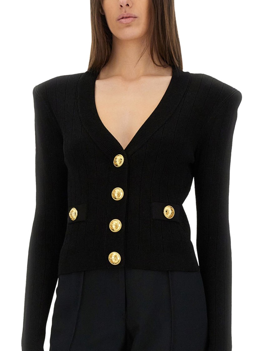 Balmain Button-embellished Ribbed-knit Cardigan