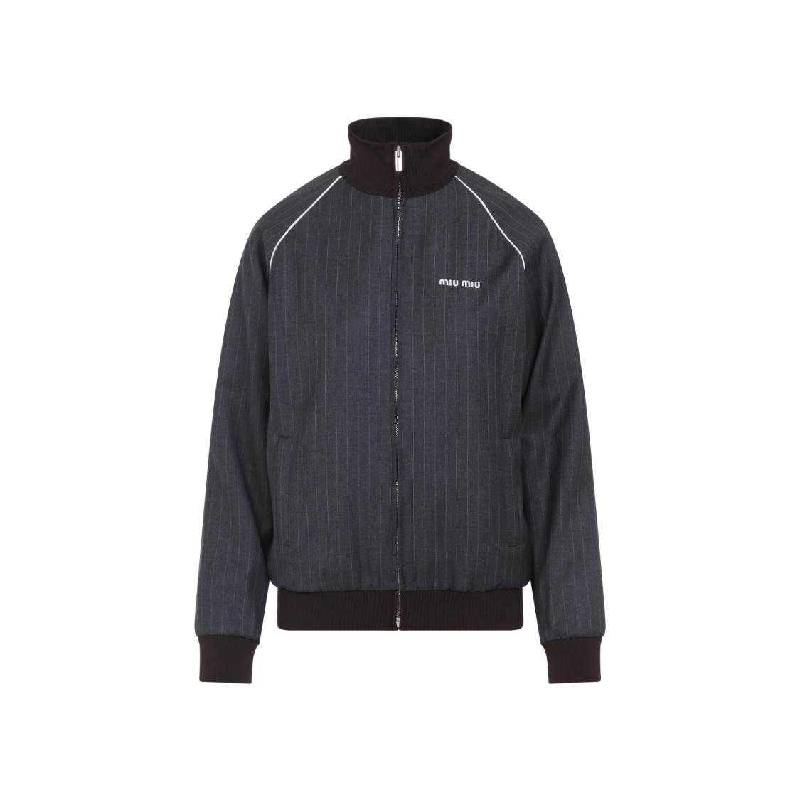Miu Miu Pinstripe Grey Virgin Wool Jacket In Gray