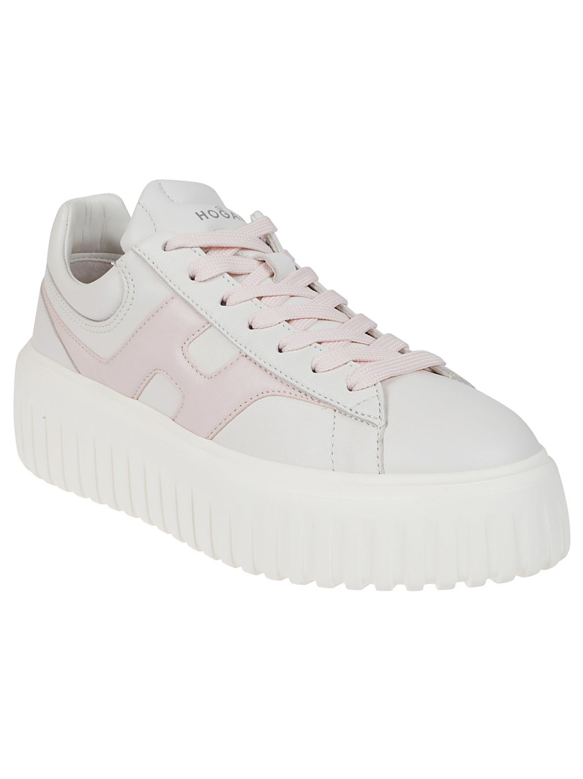 Hogan H645 Leather Sneakers With Platform Sole In White