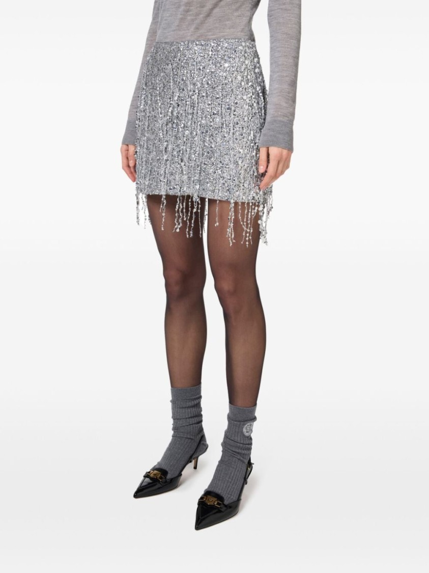 Shop Elisabetta Franchi Silver Fringe Mini Skirt