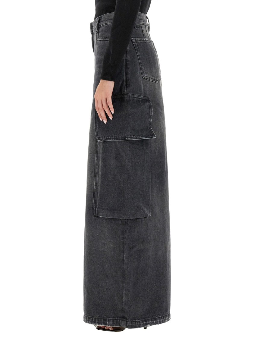 Palm Angels Bw Wide Denim Parachute In Grey