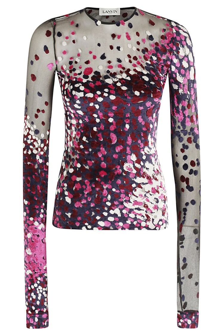 Lanvin Semi-sheer Long-sleeve Top In Multicolor