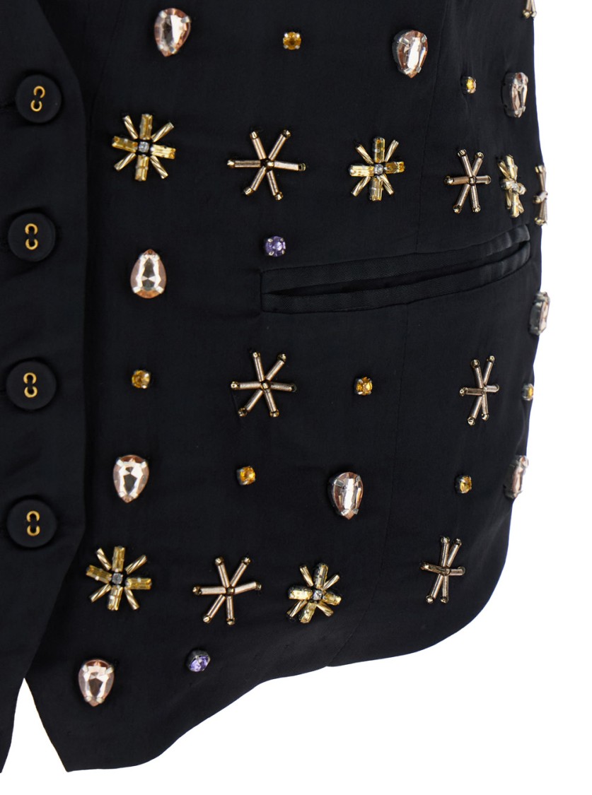 Forte Forte 'the Stars Of Bali' Black Sleeveless Vest With Beaded Embellishments On The Front In Viscose Woman In Black