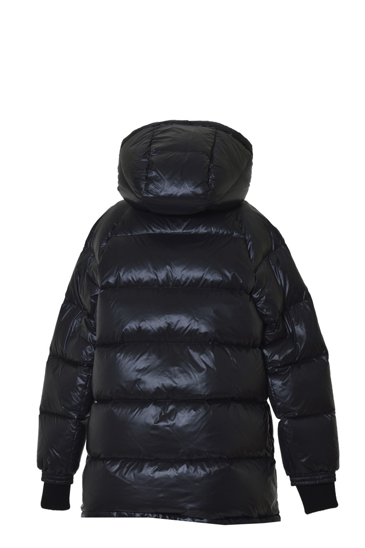 Dsquared2 D2 Long Down Jacket In Black Nylon With Hood In Black