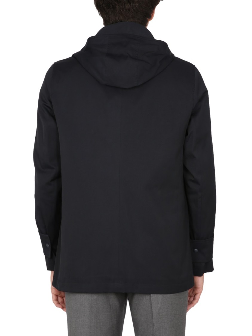 Thom Browne Nylon Parka With Front Pockets And Hood In Blue