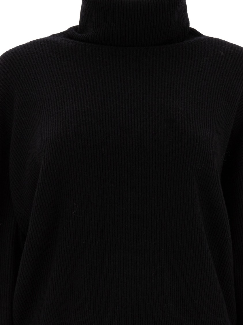 Brunello Cucinelli Ribbed Knitwear With High Turtleneck In Black