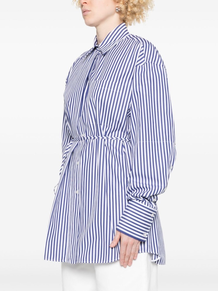 Sportmax Tailored Striped Shirt With Cinched Waist In Blue