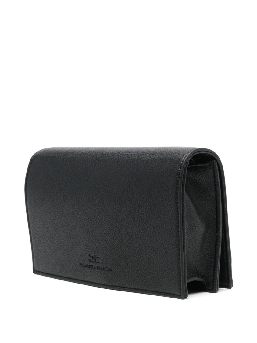 ELISABETTA FRANCHI ELISABETTA FRANCHI TEXTURED NERO SHOULDER BAG WITH GOLD-TONE CLASP