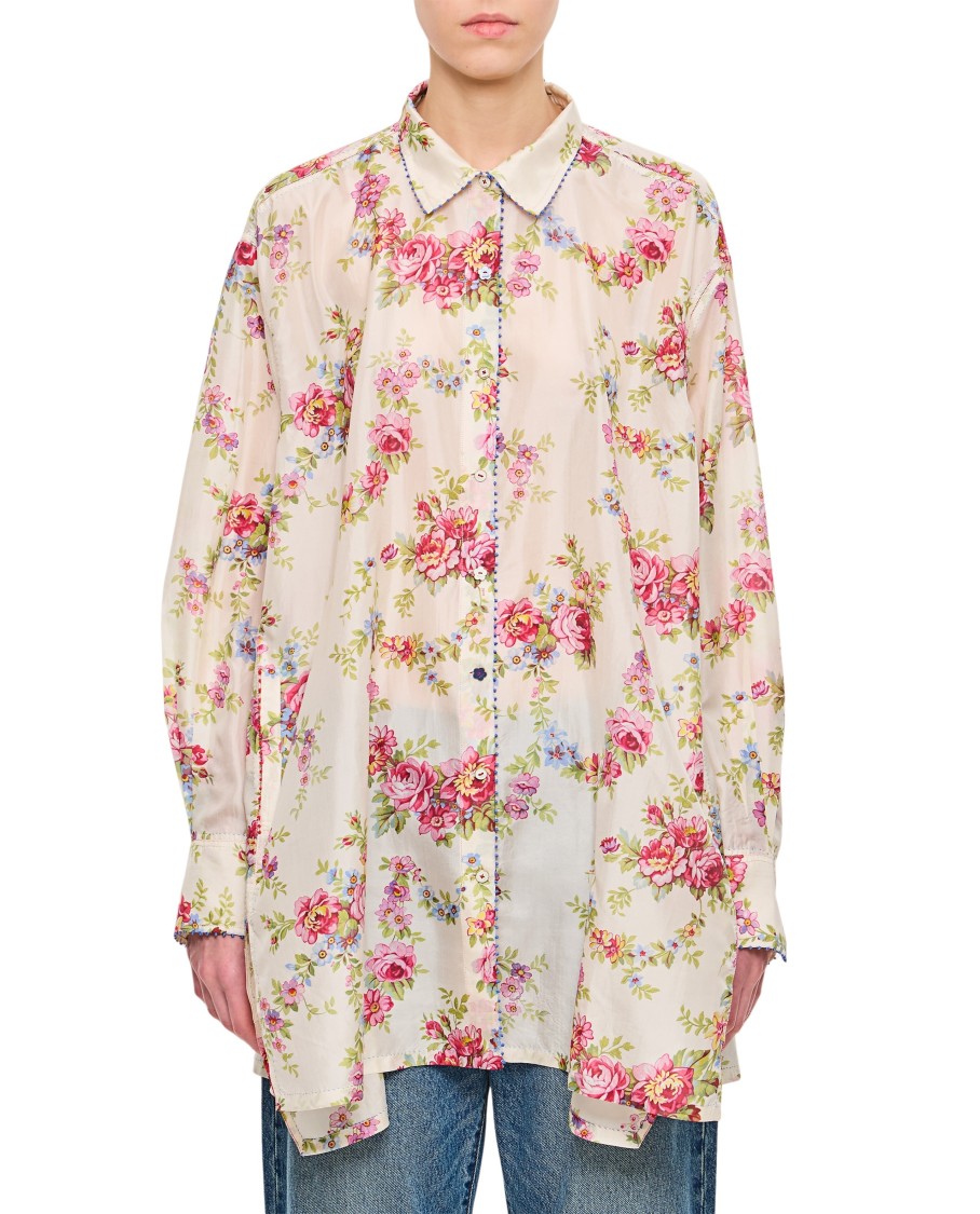 Péro White Wide Floral Print Shirt In Multicolor