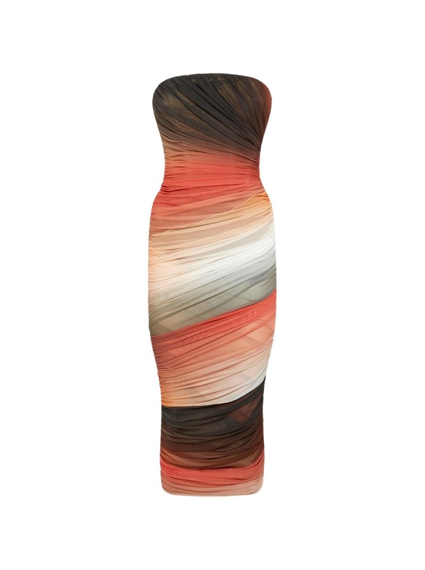 Attico The Midi Dress Brown And Orange In Multicolor