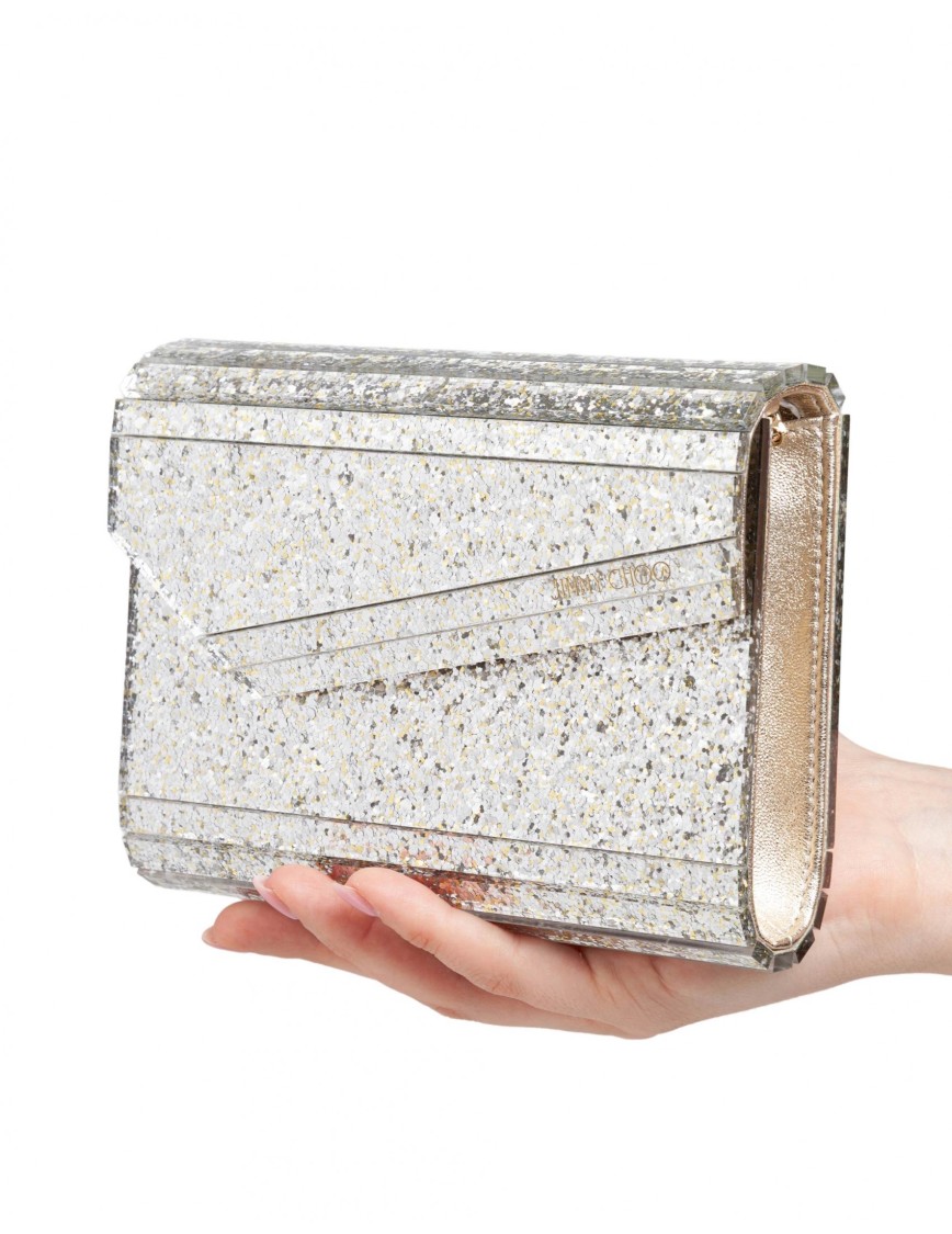 Jimmy Choo 'candy' Champagne Clutch Bag With All-over Coarse Glitter In White