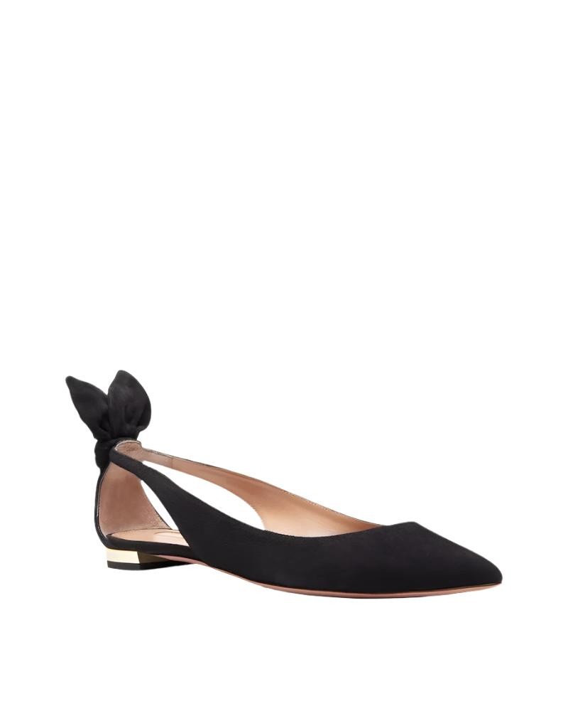 Aquazzura Forever Marilyn Cutout Ballet Flats In Black Suede