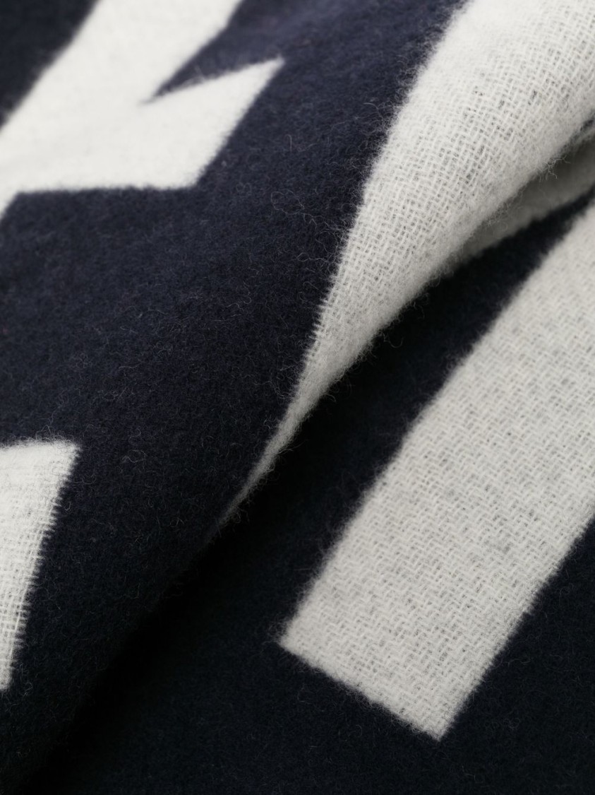 Jacquemus Graphic Patterned Blue Virgin Wool Scarf In Black