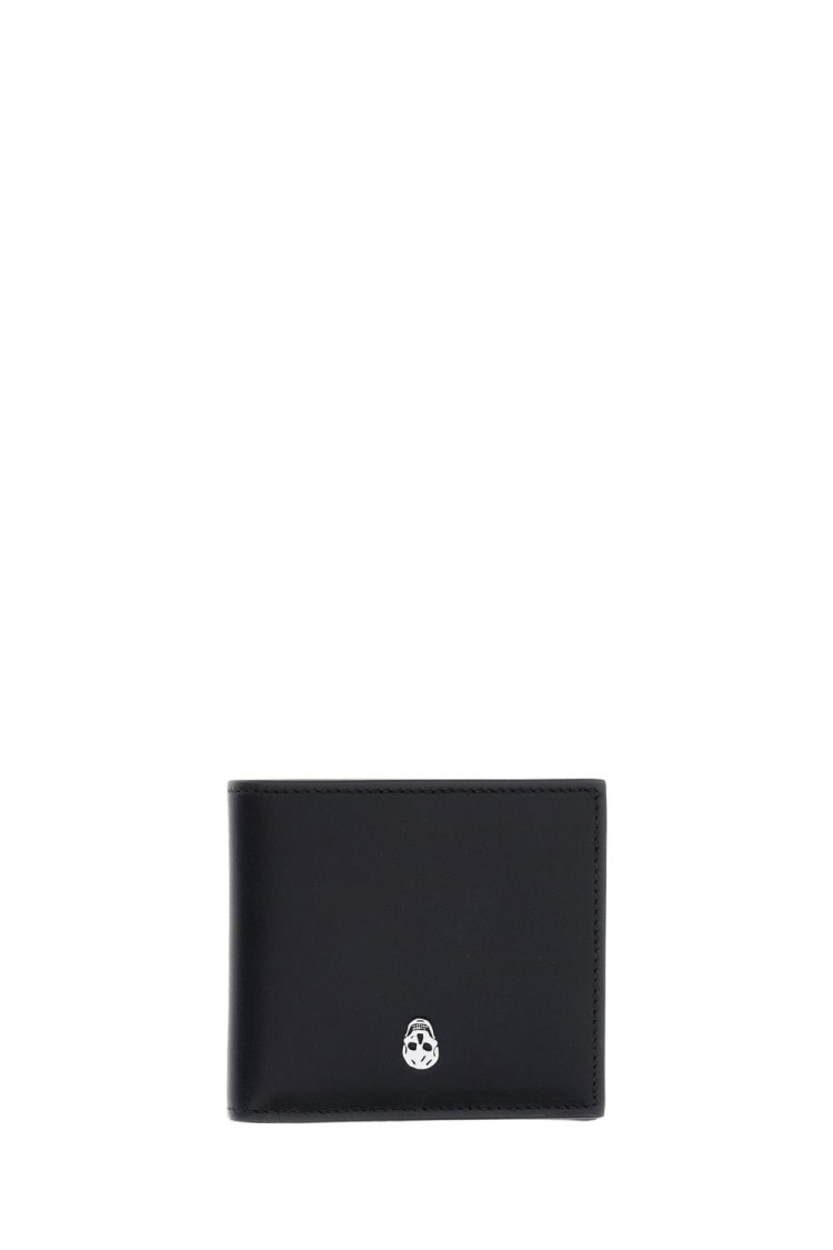Alexander Mcqueen Black Leather Card Case With Skull Detail In Black