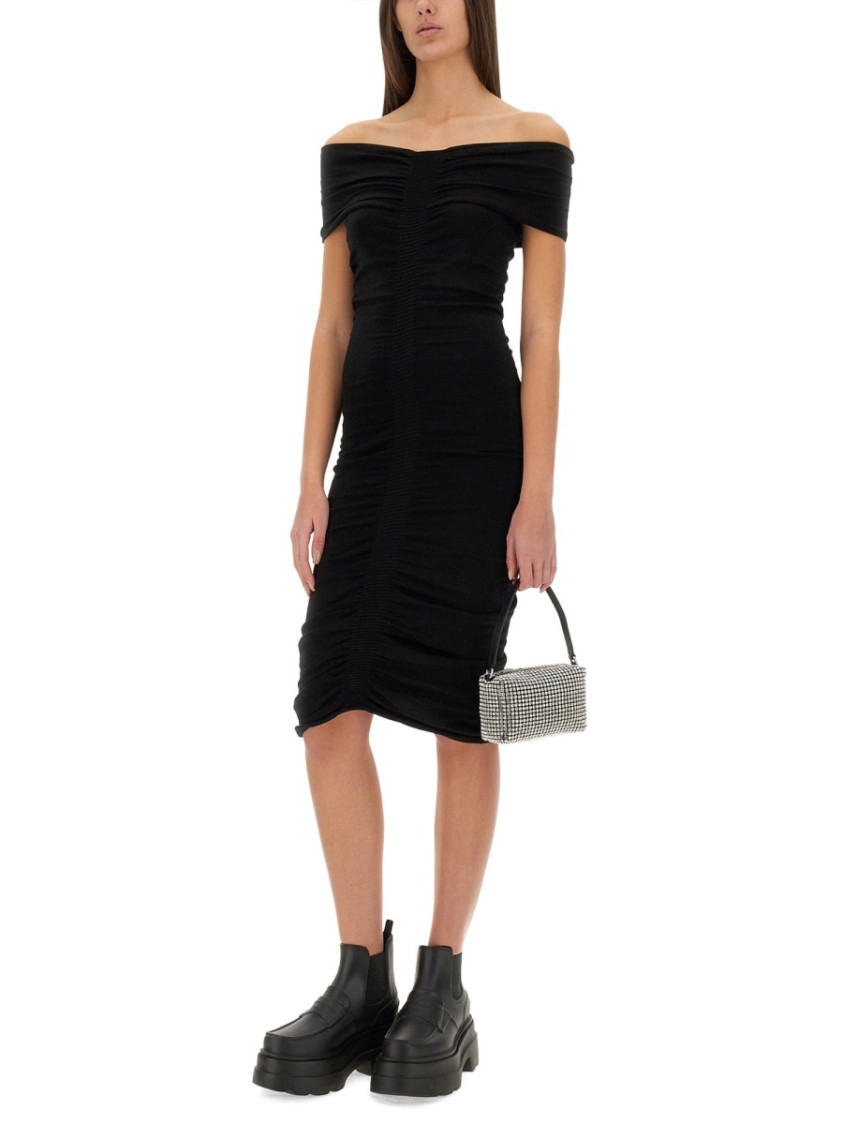 Alexander Wang Off Shoulder Ruched Dress In Black