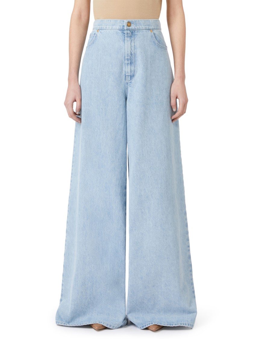 Max Mara Wide-leg High-waisted Light Blue Denim Trousers In Blue