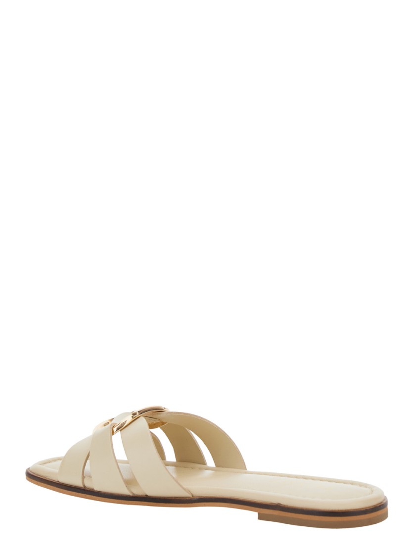 Shop Twinset Twin-set Beige Sandals With Logo Plaque